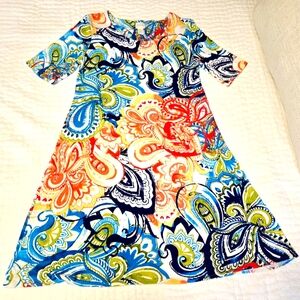 Chico's Rainbow Colorful Paisley Stretch Knit Short Sleeve Dress